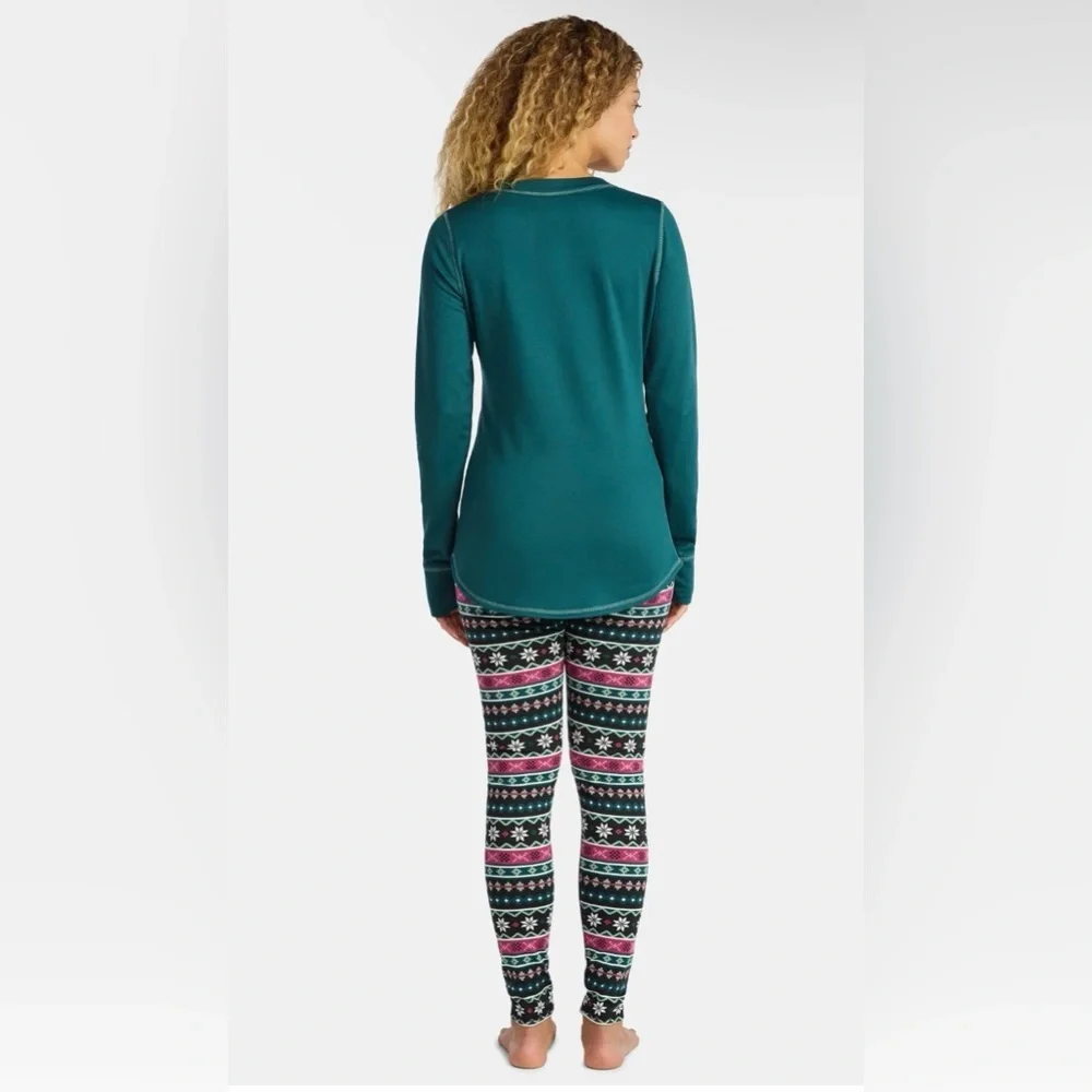 ClimateRight by Cuddl Duds Women's Thermal Top & Leggings Set XL Teal Fair Isle - Picture 2 of 4